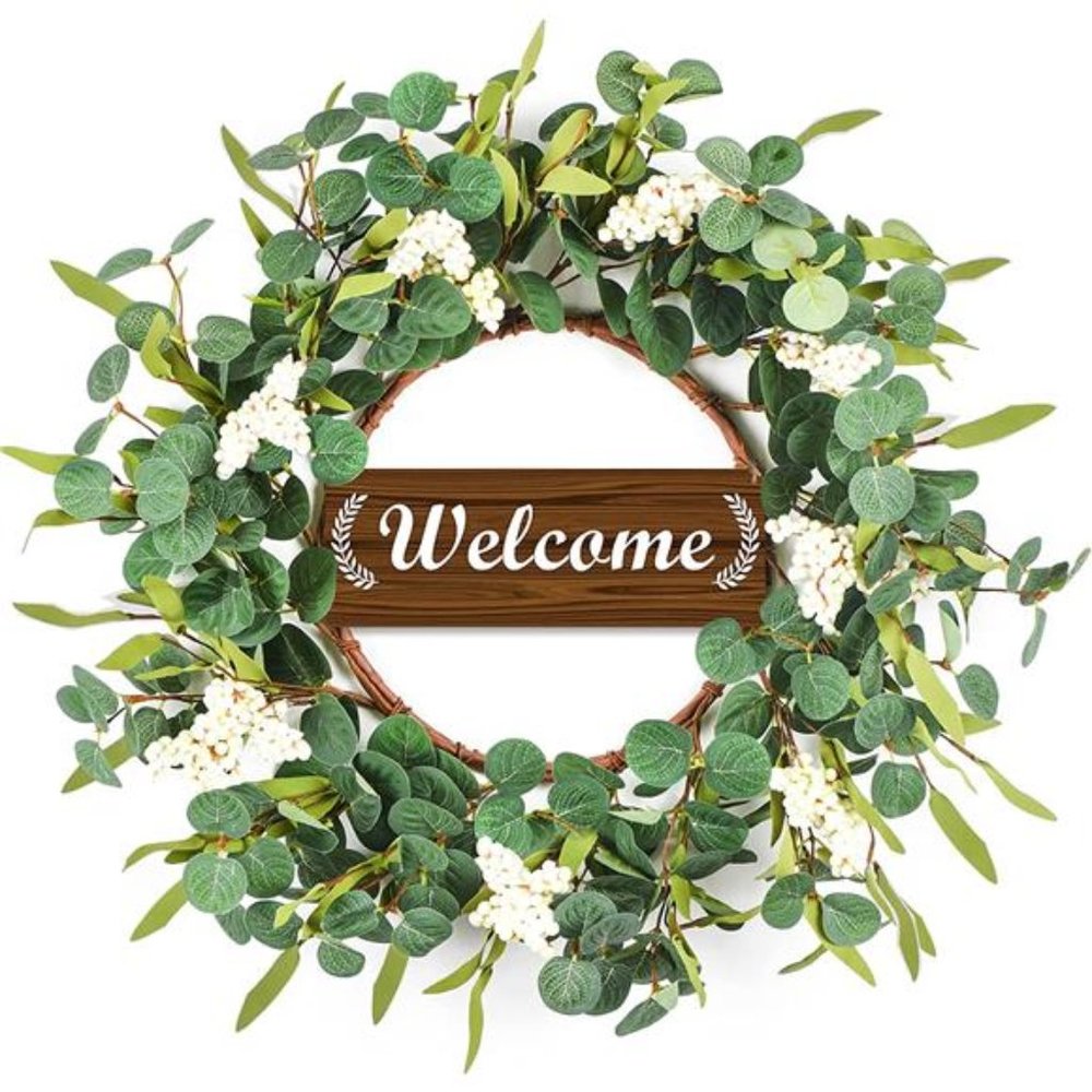 Summer Wreaths for Front Door, Eucalyptus Spring Wreath 20 inch
